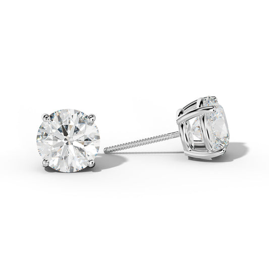 Round Diamond Stud Earrings With Classic Four Prongs