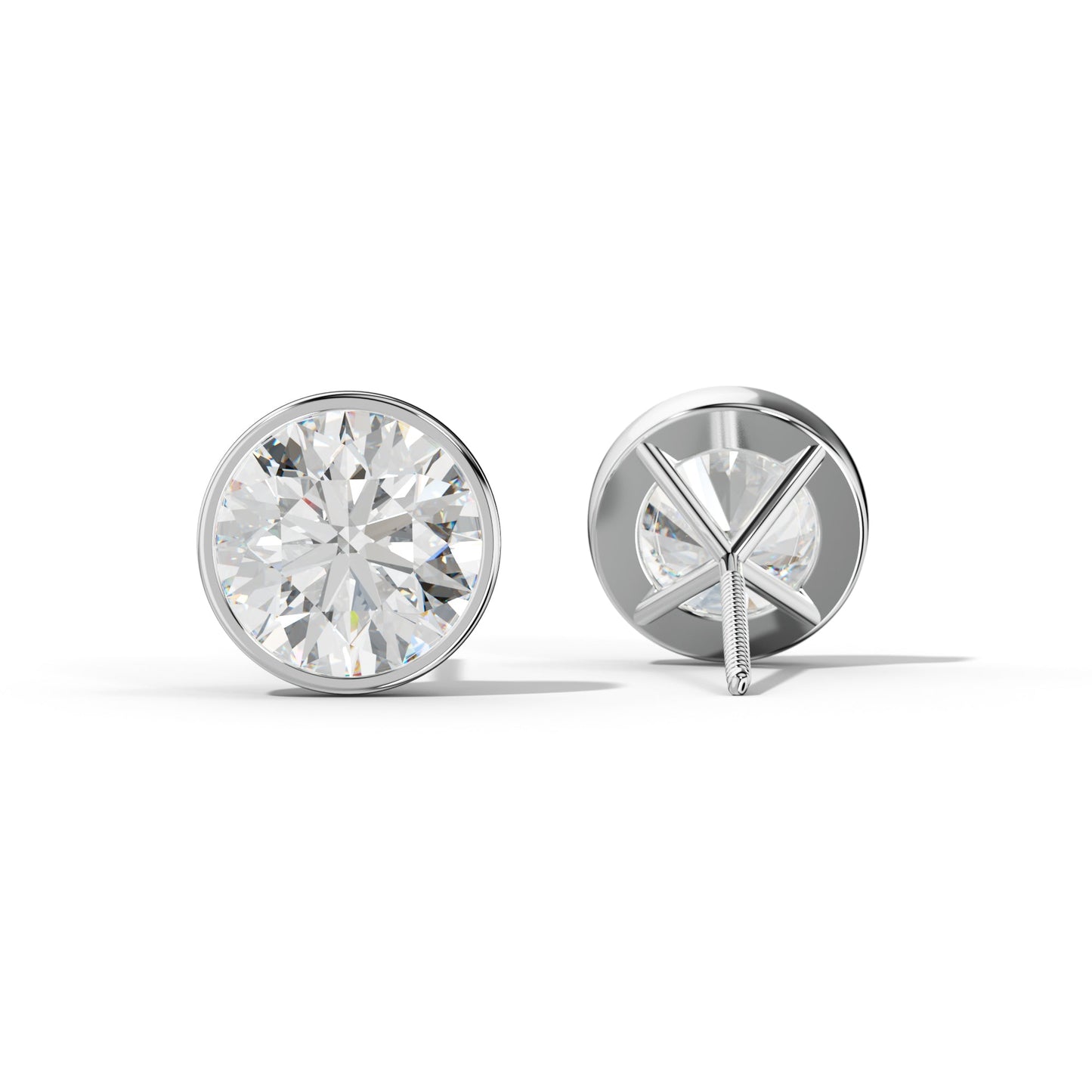 Round Diamond Stud Earrings With Martini Bezel Set - 1/2 - 14K Yellow Gold