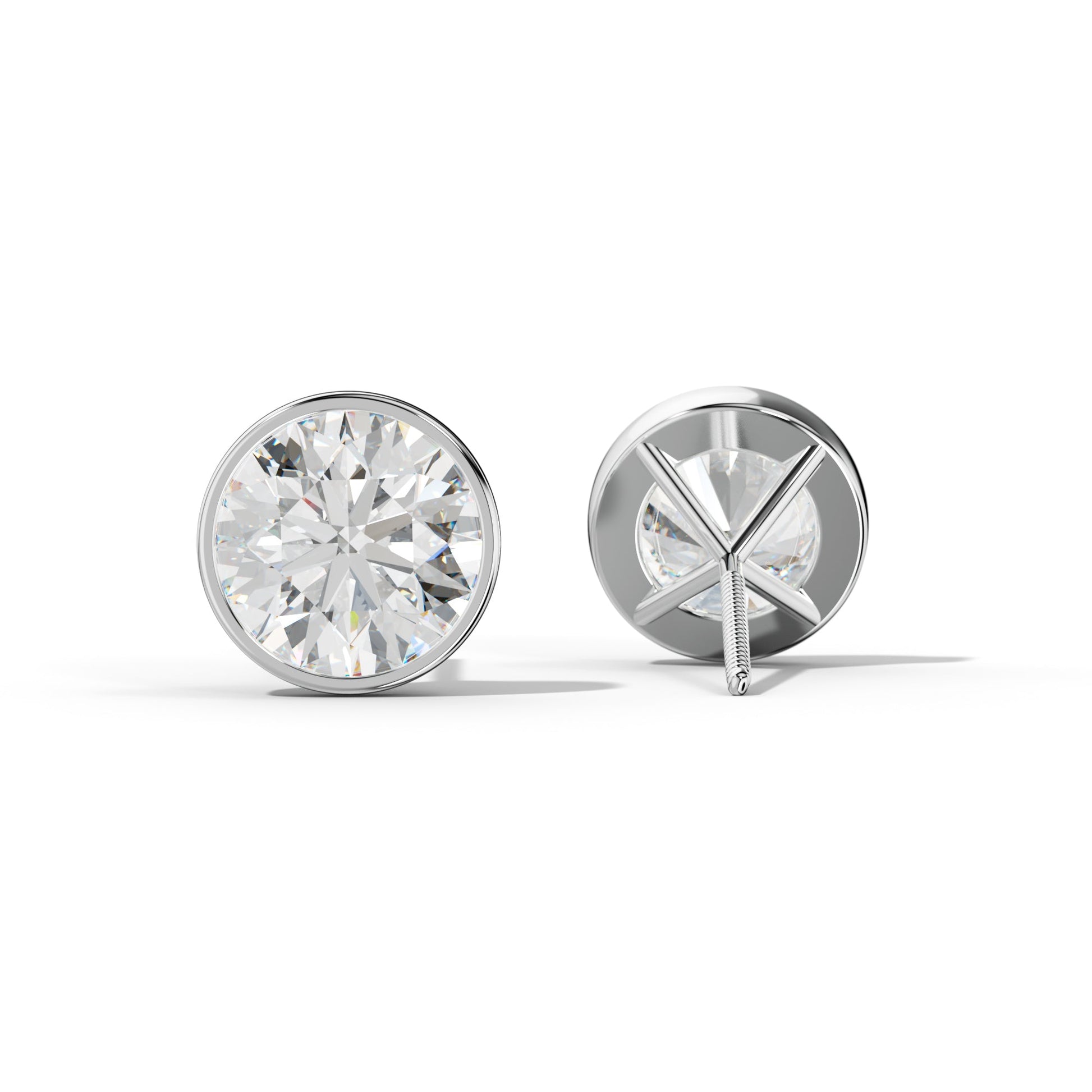 Round Diamond Stud Earrings With Martini Bezel Set - 1/2 - 14K Yellow Gold
