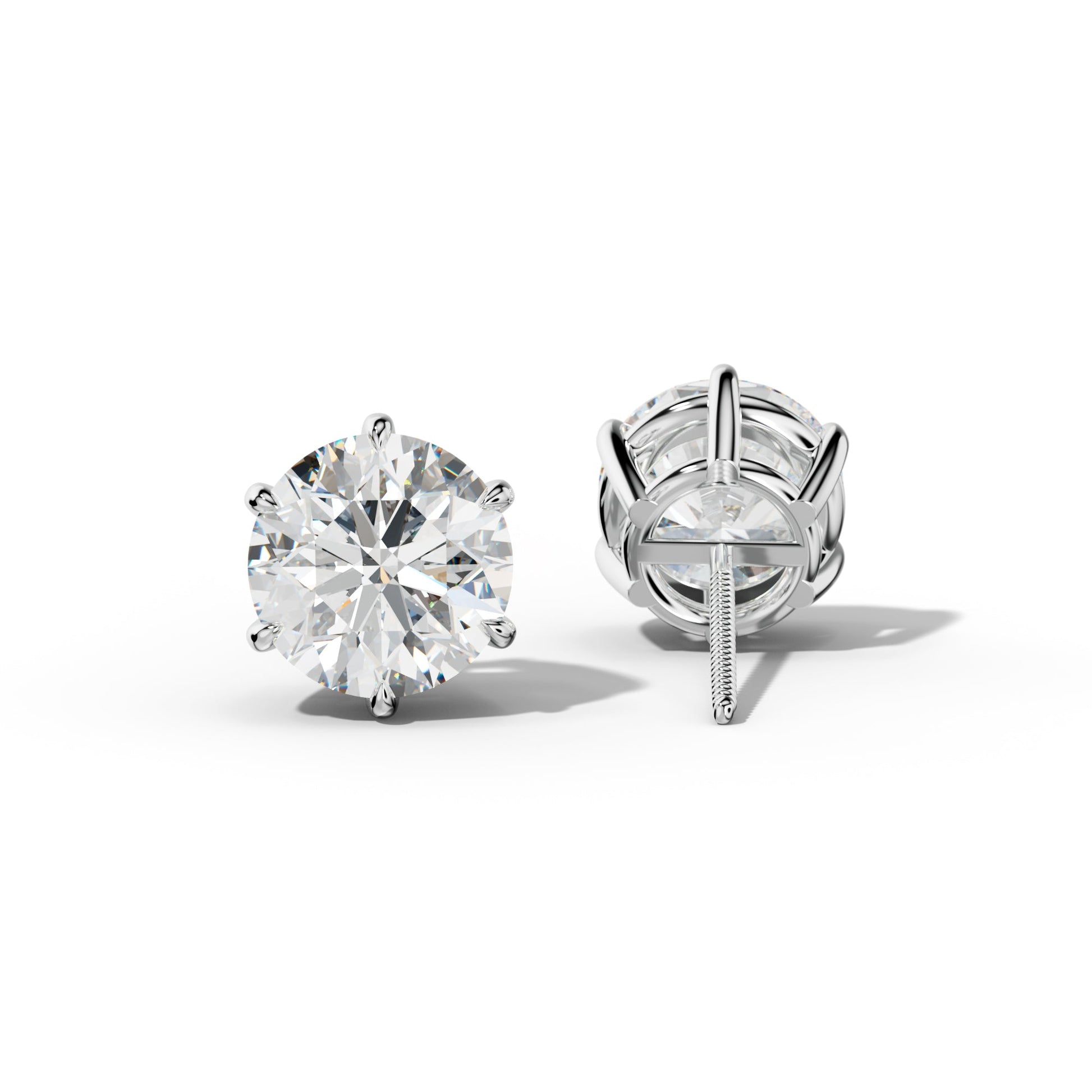 Round Diamond Stud Earrings With Six Prongs - 1/2 - 14K Yellow Gold