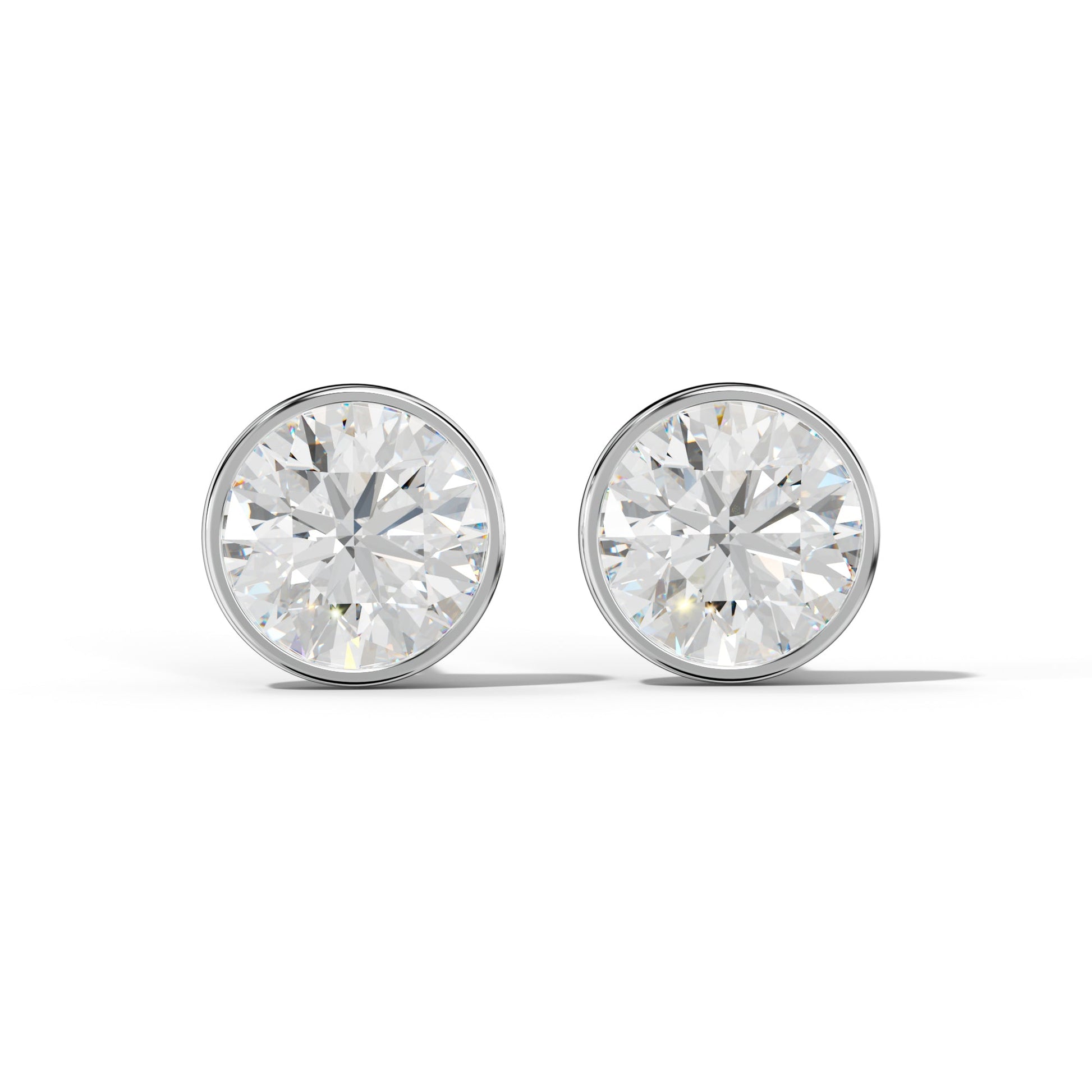 Round Diamond Stud Earrings With Martini Bezel Set - 1/2 - 18K White Gold