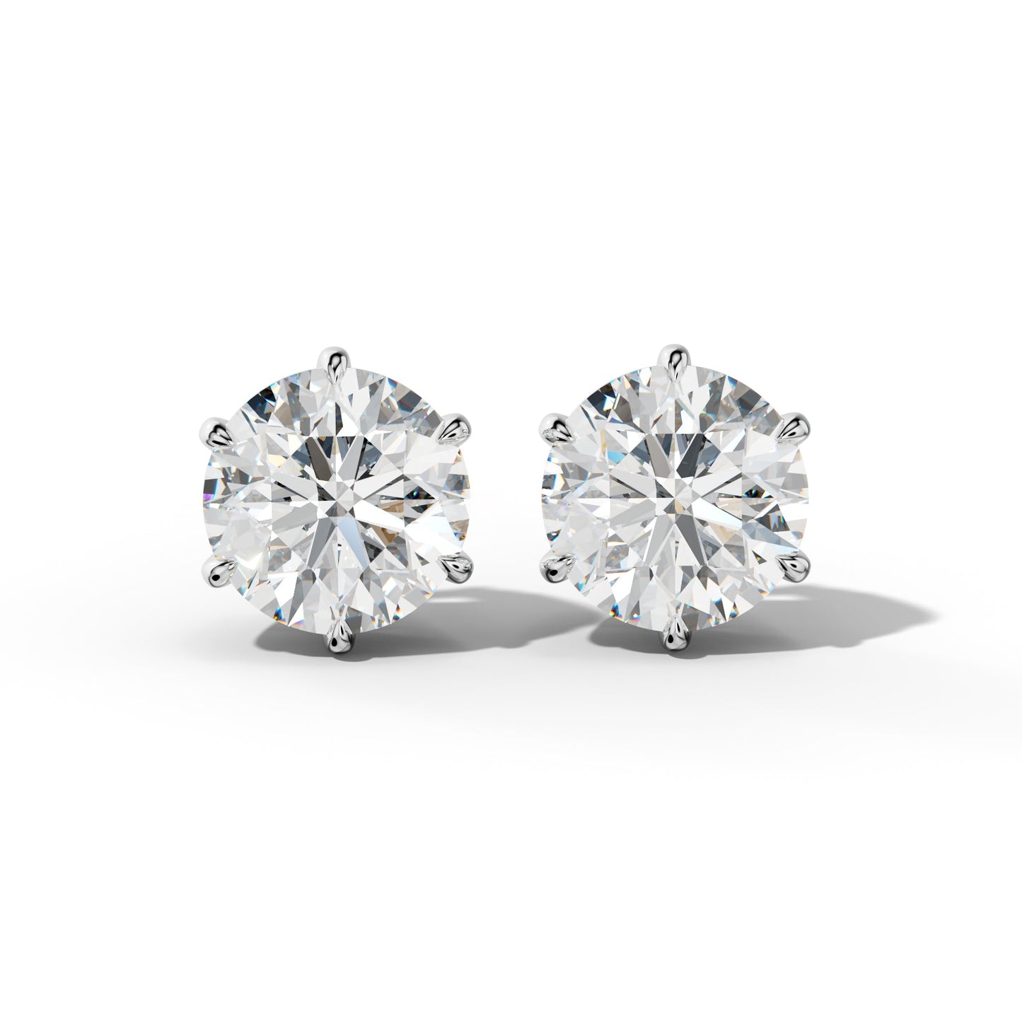 Round Diamond Stud Earrings With Six Prongs - 1/2 - 18K White Gold