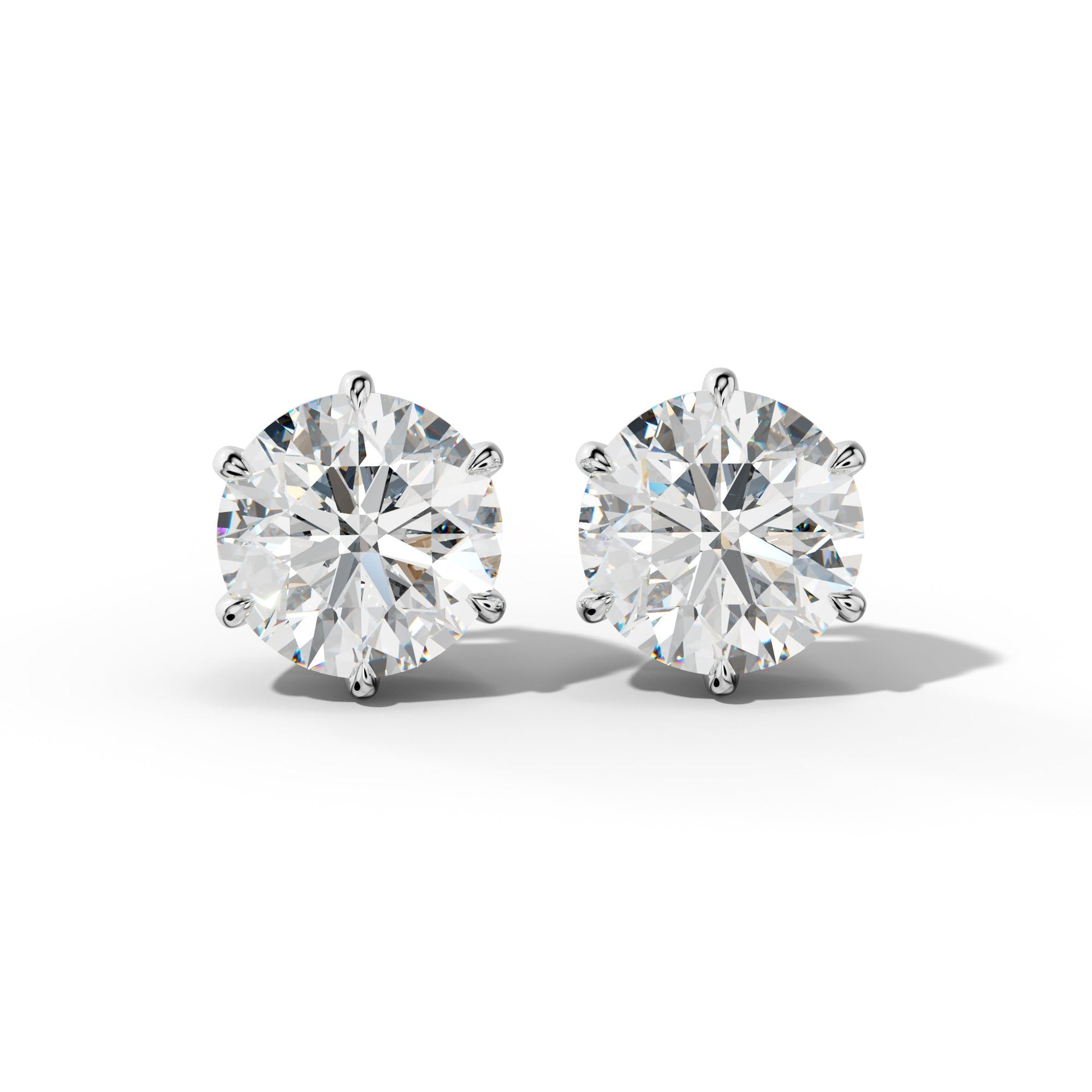 Round Diamond Stud Earrings With Six Prongs - 1/2 - 18K White Gold