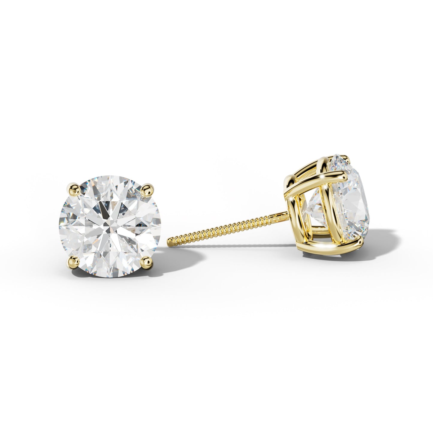 Round Diamond Stud Earrings With Classic Four Prongs - 1/2 - 18K Yellow Gold