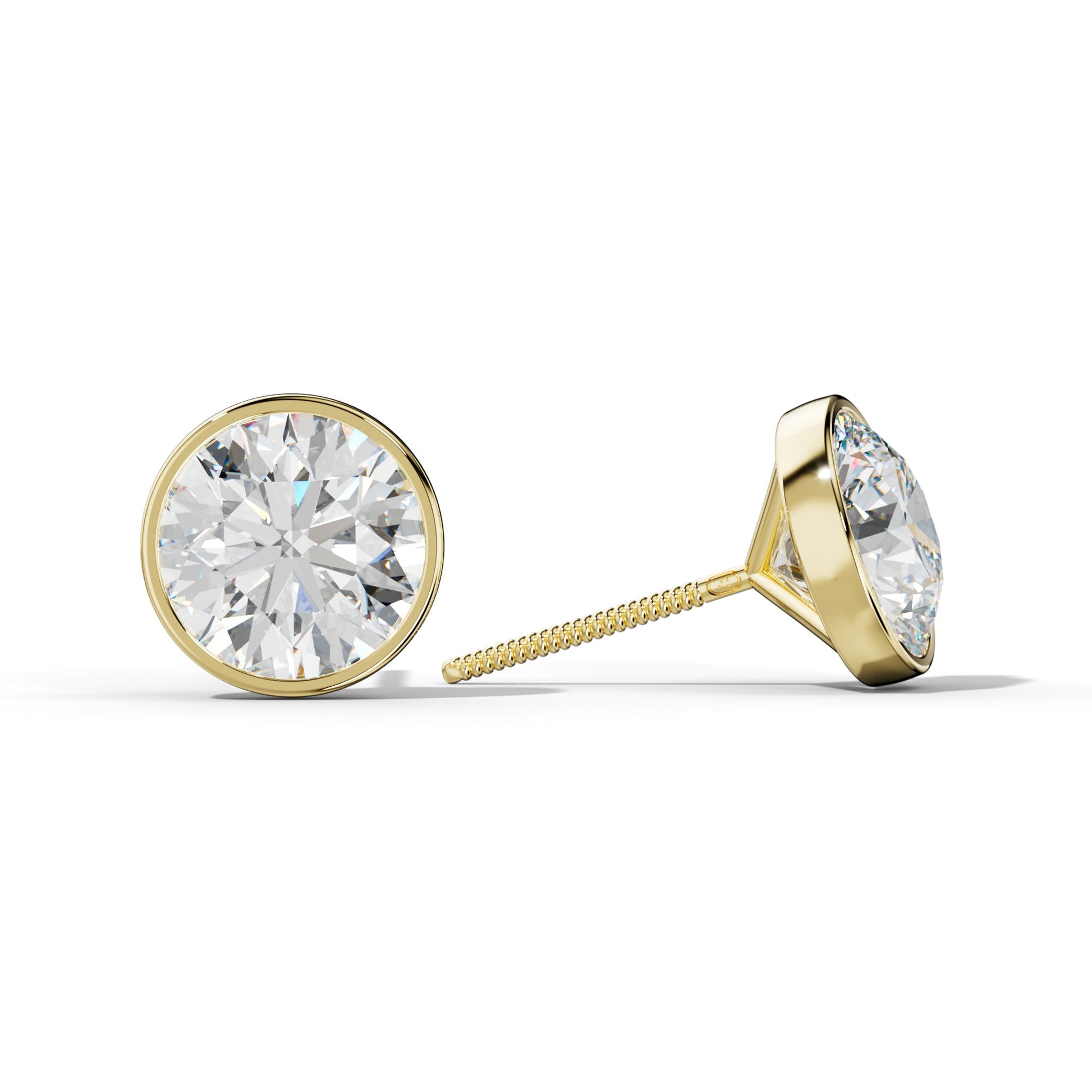 Round Diamond Stud Earrings With Martini Bezel Set - 1/2 - 18K Yellow Gold