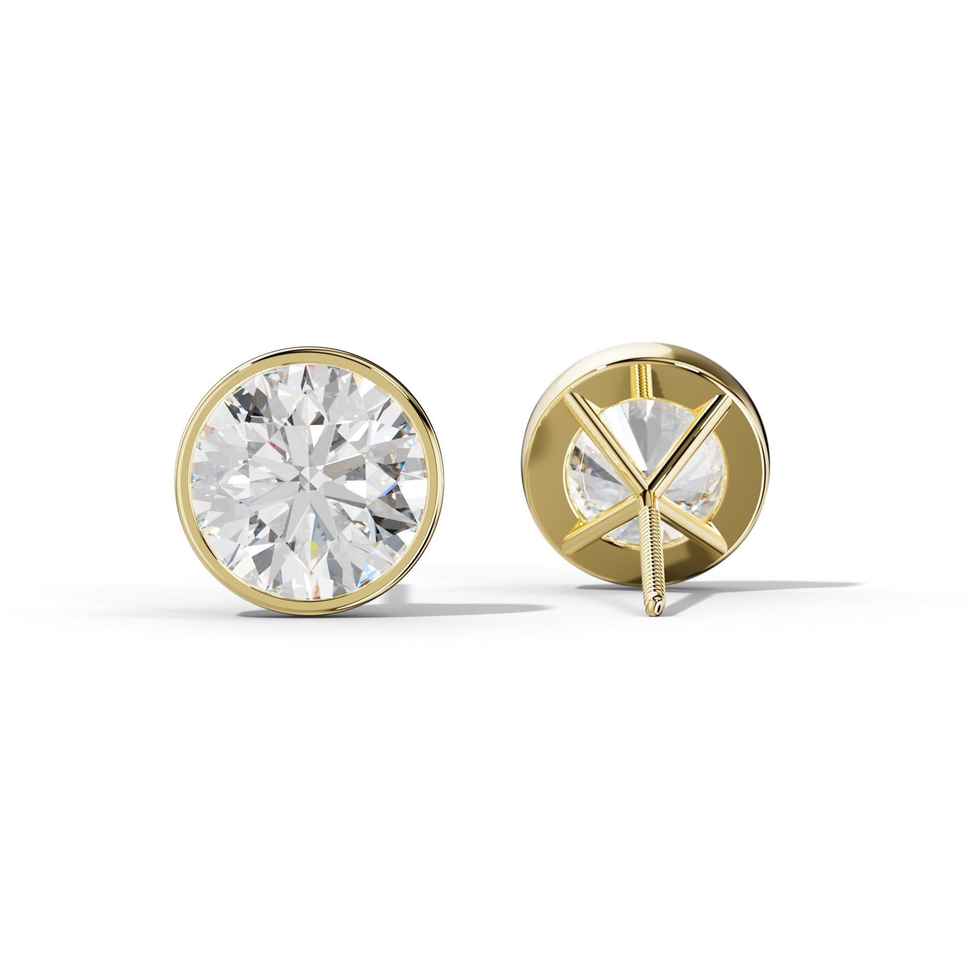 Round Diamond Stud Earrings With Martini Bezel Set - 1/2 - 18K Rose Gold