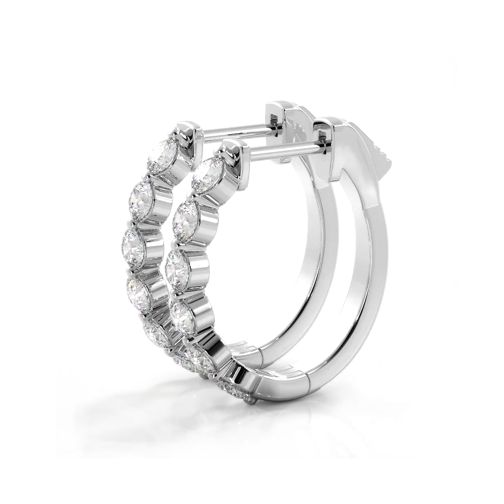 1.0 ctw. Floating Diamond Elegant Oval Hoop Earrings - 14K White Gold - H-I Color I1-I2 Clarity