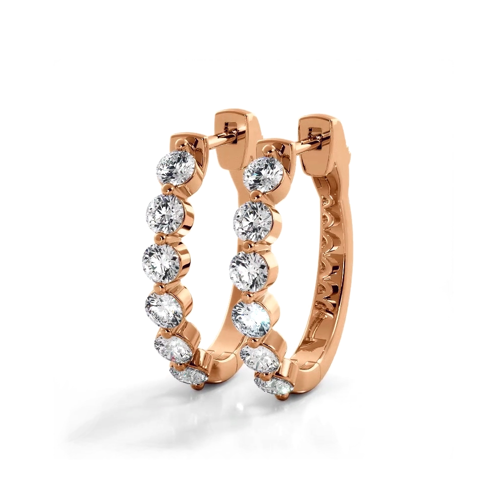 1.0 ctw. Floating Diamond Elegant Oval Hoop Earrings - 14K Yellow Gold - F-G Color VS1-VS2 Clarity