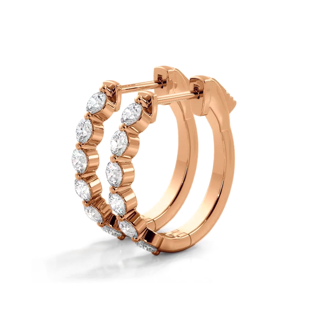 1.0 ctw. Floating Diamond Elegant Oval Hoop Earrings - 14K Rose Gold - E-F Color VS1-VS2 Clarity
