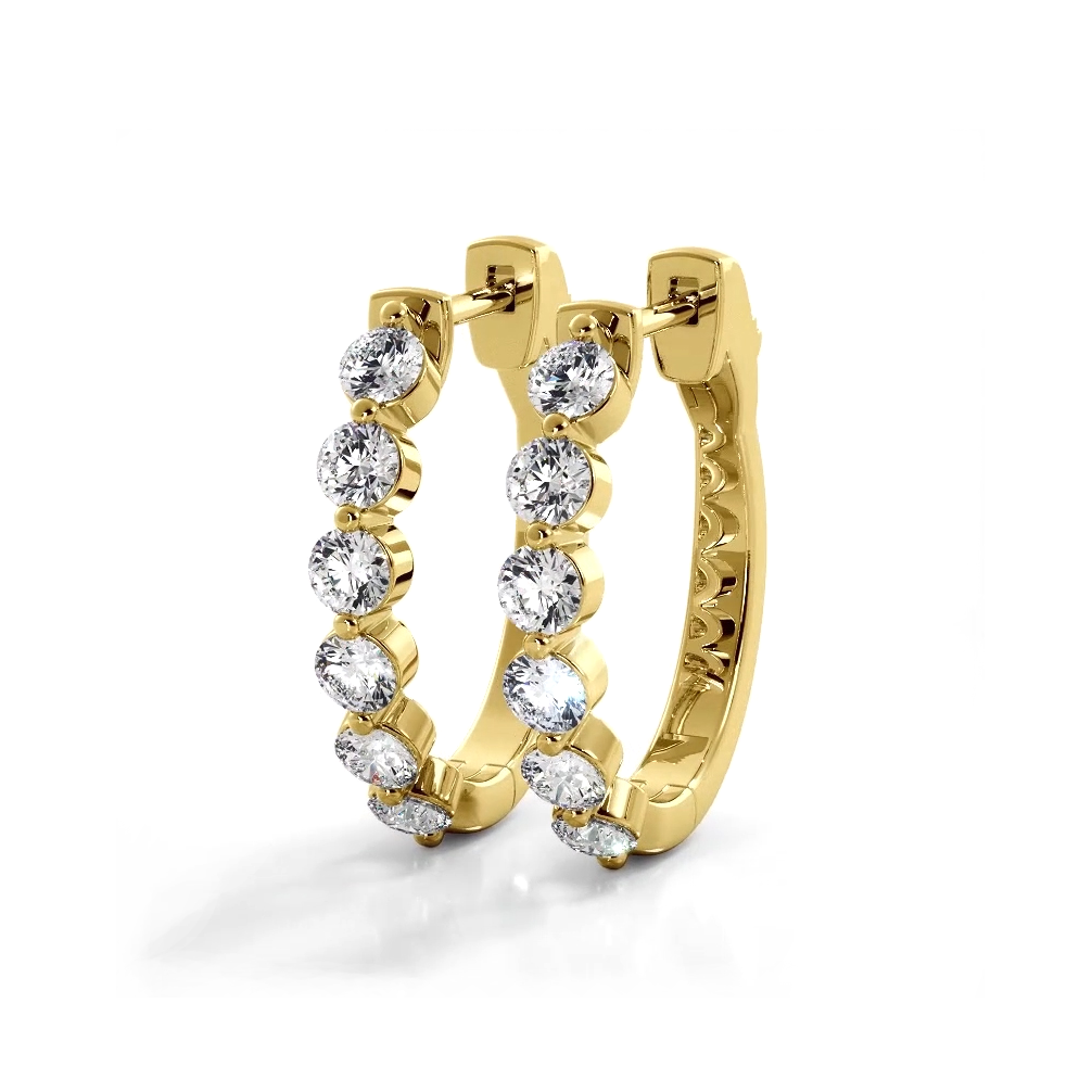 1.0 ctw. Floating Diamond Elegant Oval Hoop Earrings - 14K Yellow Gold - H-I Color I1-I2 Clarity
