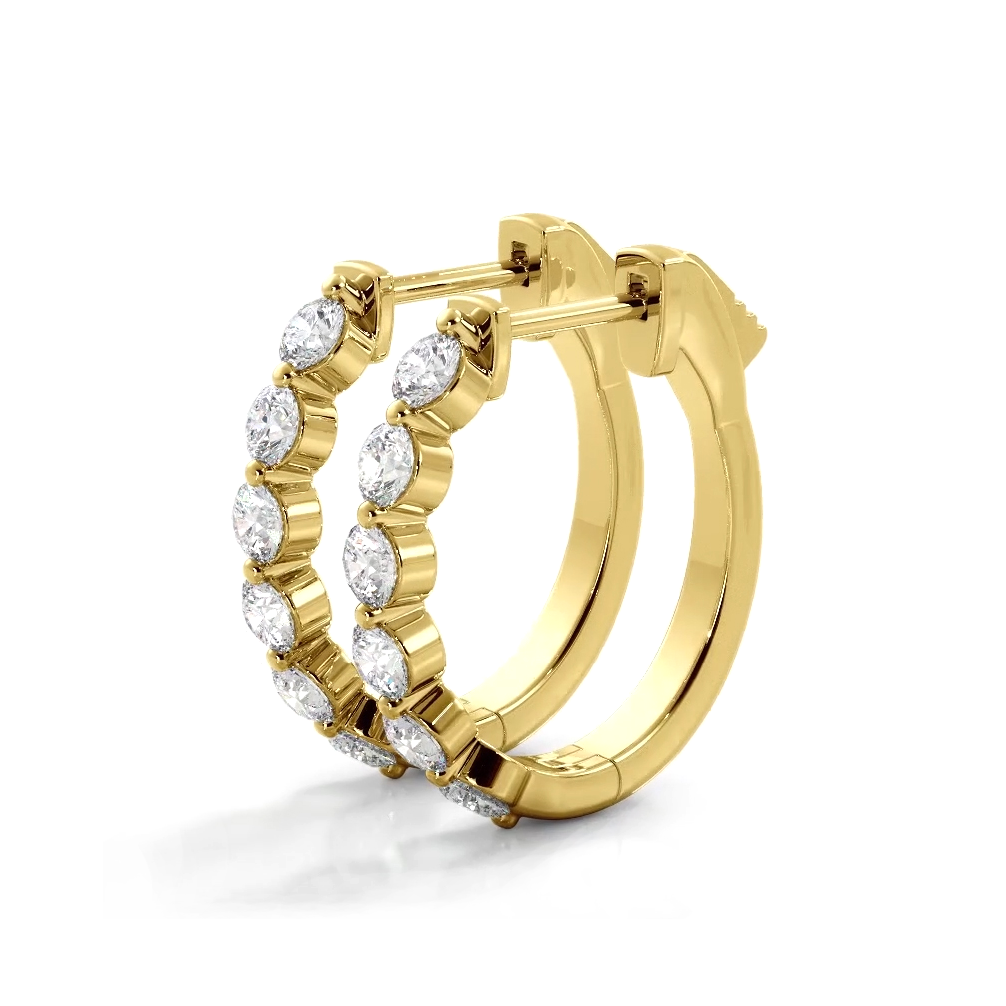 1.0 ctw. Floating Diamond Elegant Oval Hoop Earrings - 14K Yellow Gold - E-F Color VS1-VS2 Clarity