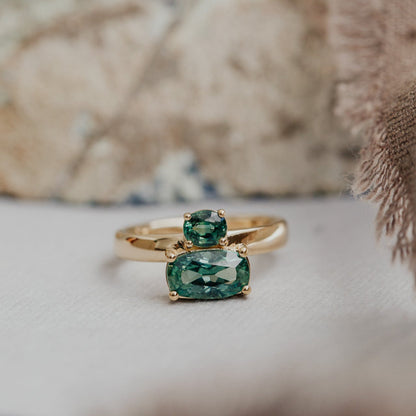 The Reese Long Cushion Teal Montana Sapphire Ring