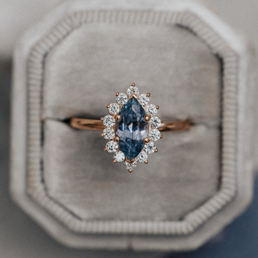 The Nova Marquise Blue Grey Montana Sapphire Ring