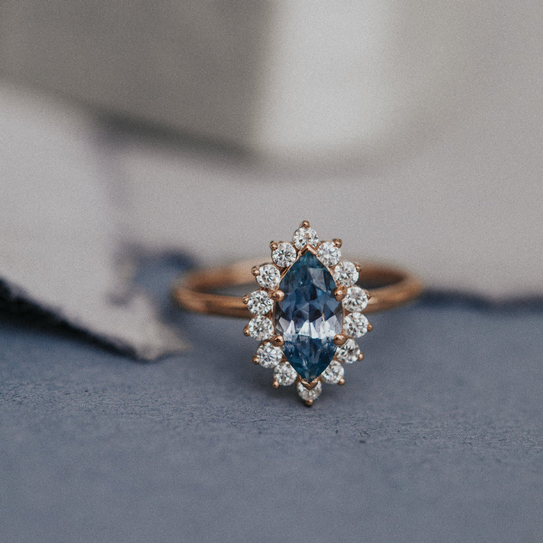 The Nova Marquise Blue Grey Montana Sapphire Ring
