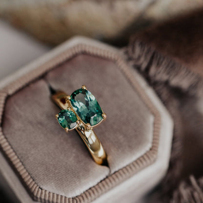 The Reese Long Cushion Teal Montana Sapphire Ring