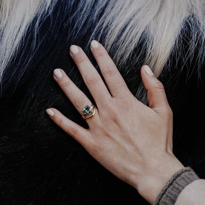 The Reese Long Cushion Teal Montana Sapphire Ring