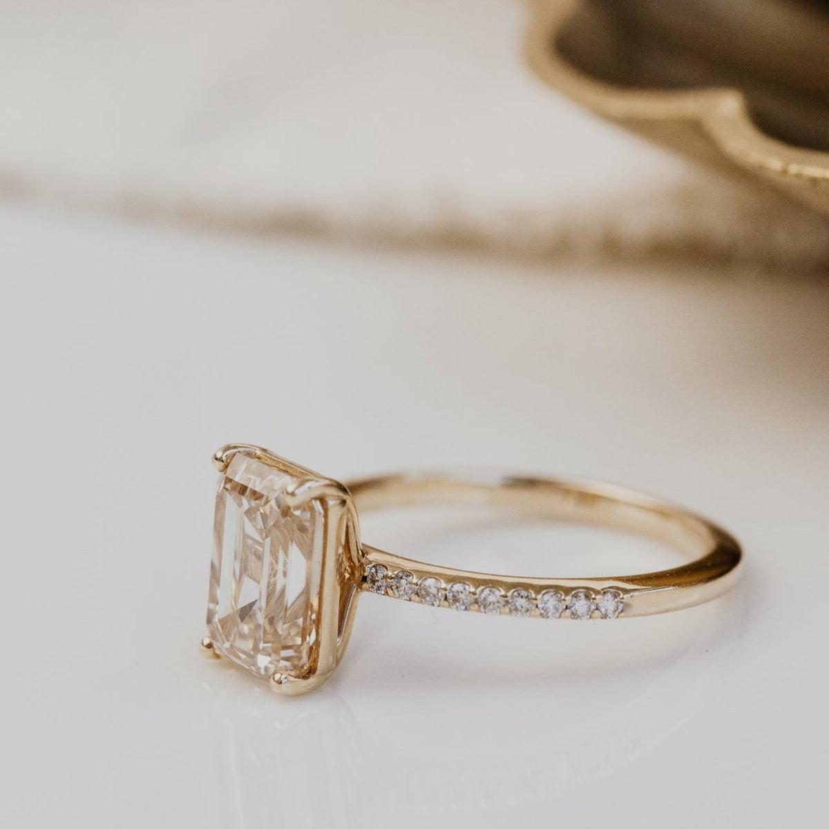 The Jenna Emerald Cut Champagne Diamond Ring
