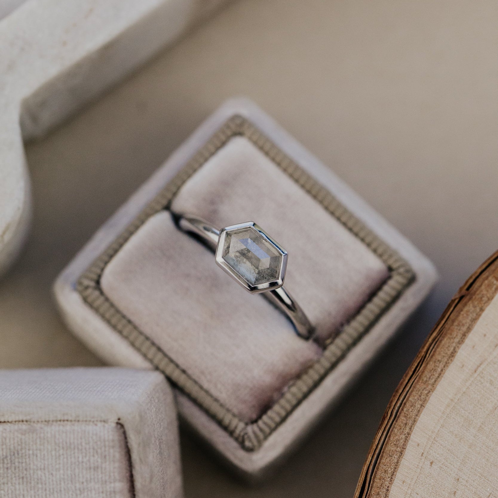 The Bennett Hexagon Rustic Bezel Solitaire