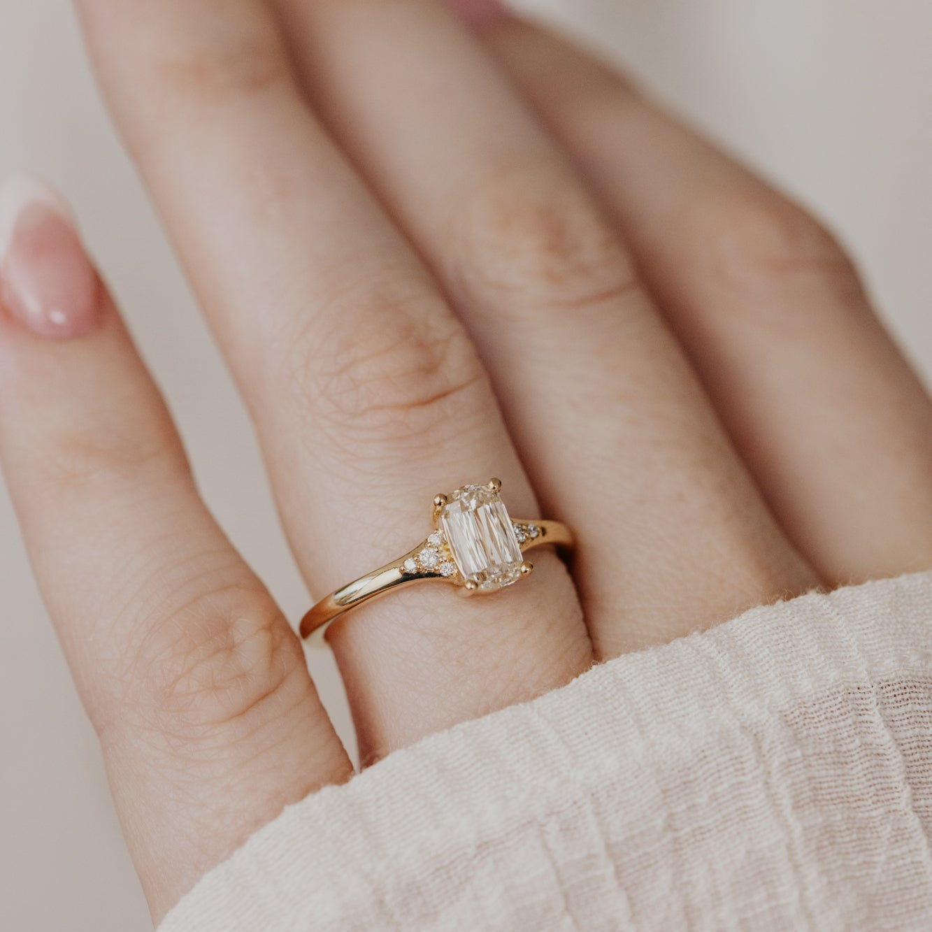 The Angie Elongated Cushion Champagne Diamond Ring