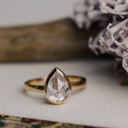The Lena Pear Clear Rustic Diamond Ring