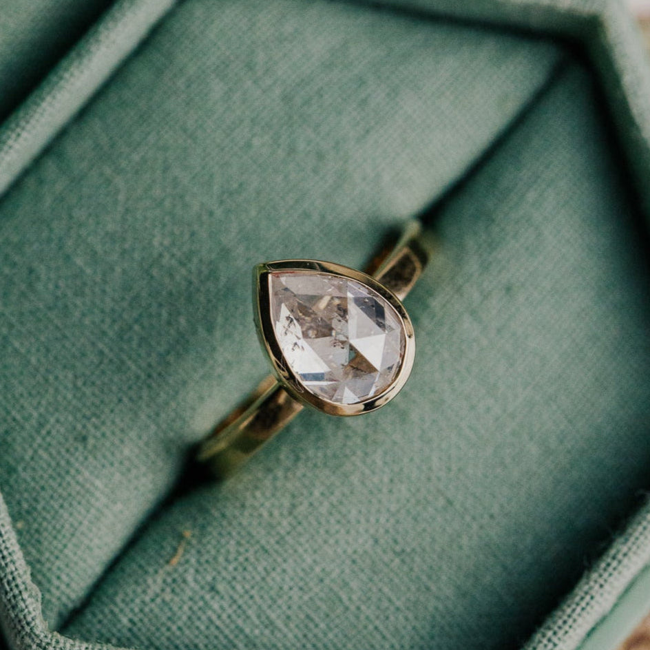 The Lena Pear Clear Rustic Diamond Ring