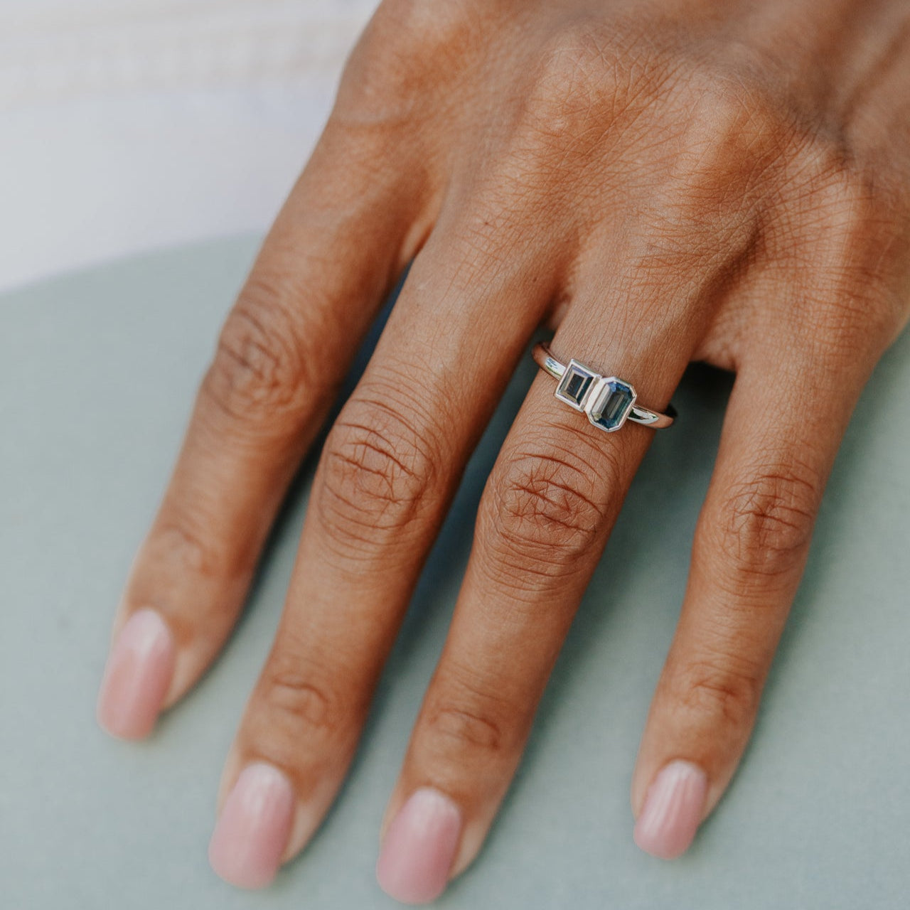 The Harbor Emerald Cut and Rectangle Cut Sapphire Ring