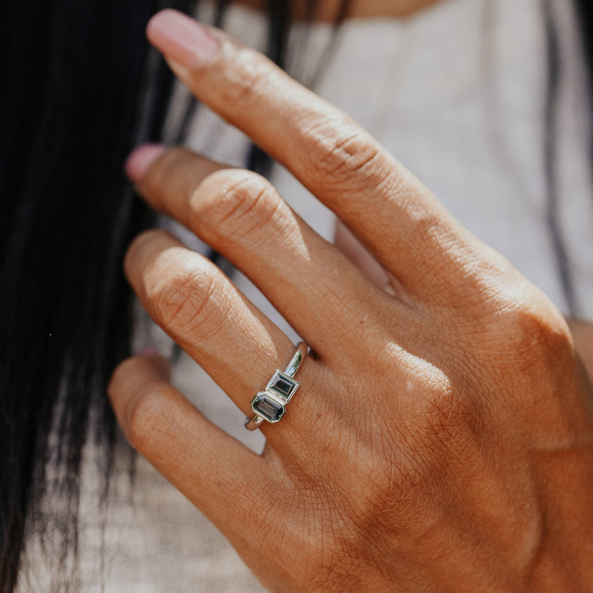 The Harbor Emerald Cut and Rectangle Cut Sapphire Ring