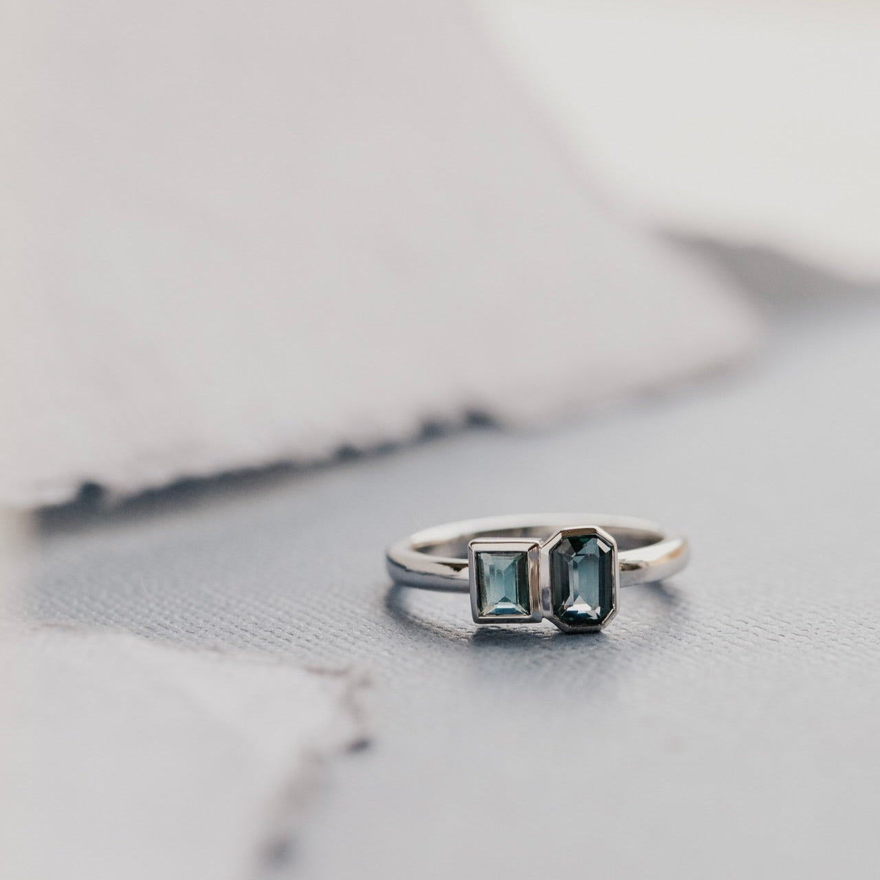 The Harbor Emerald Cut and Rectangle Cut Sapphire Ring