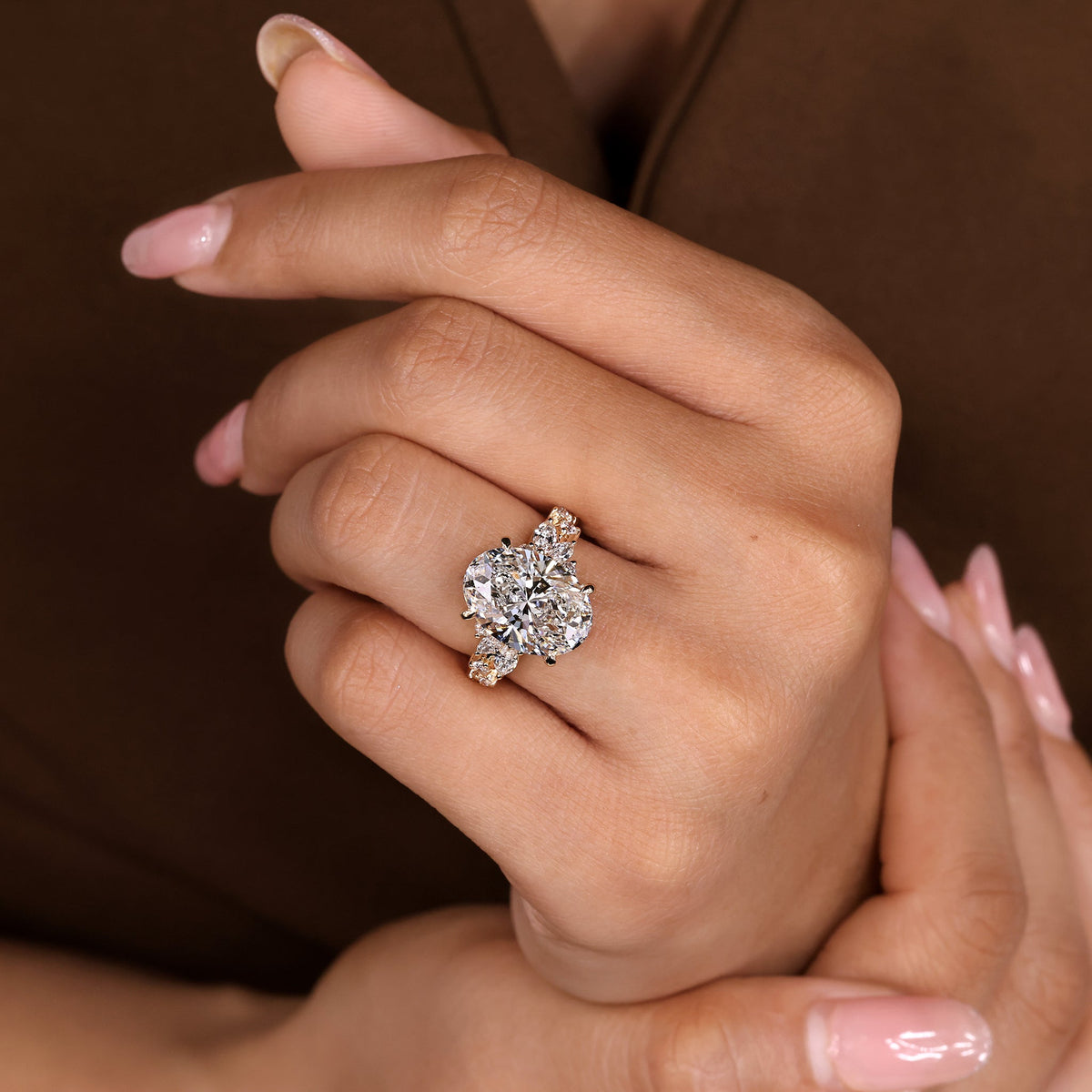 IGI Certified 5 - 7 Carat Oval Cut Diamond Ring in Cluster Setting