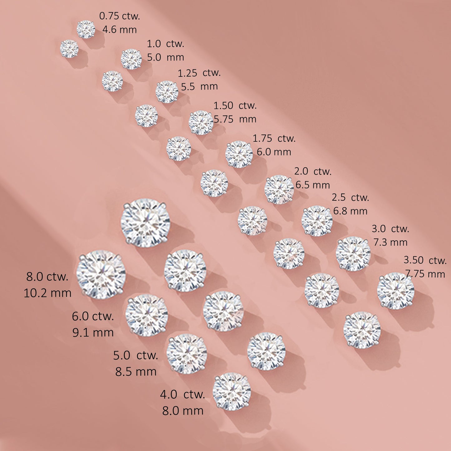 Round Diamond Stud Earrings With Classic Six Prongs - 1/2 - 18K White Gold