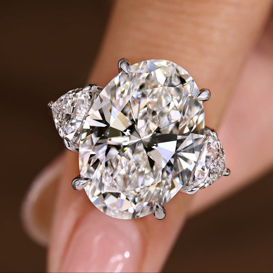 IGI Certified 10 -15 Carat Oval Diamond Ring in Three Stone Style