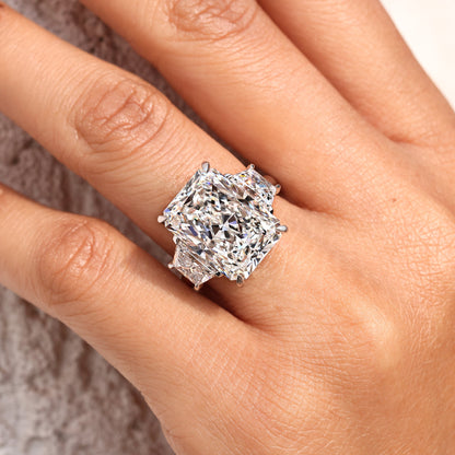 10 - 14 Carat Radiant Cut Diamond Ring with Trapezoid Side Stones