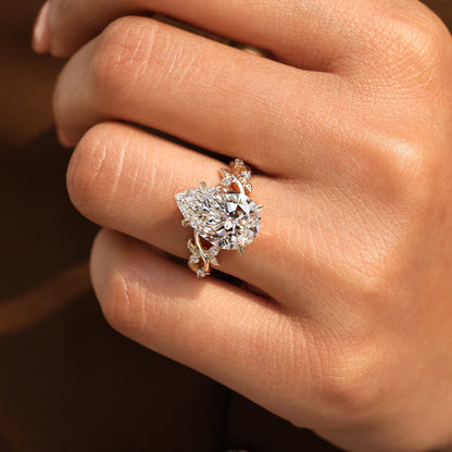 5 - 10 Carat IGI Certified Pear Cut Nature Inspired Engagement Ring