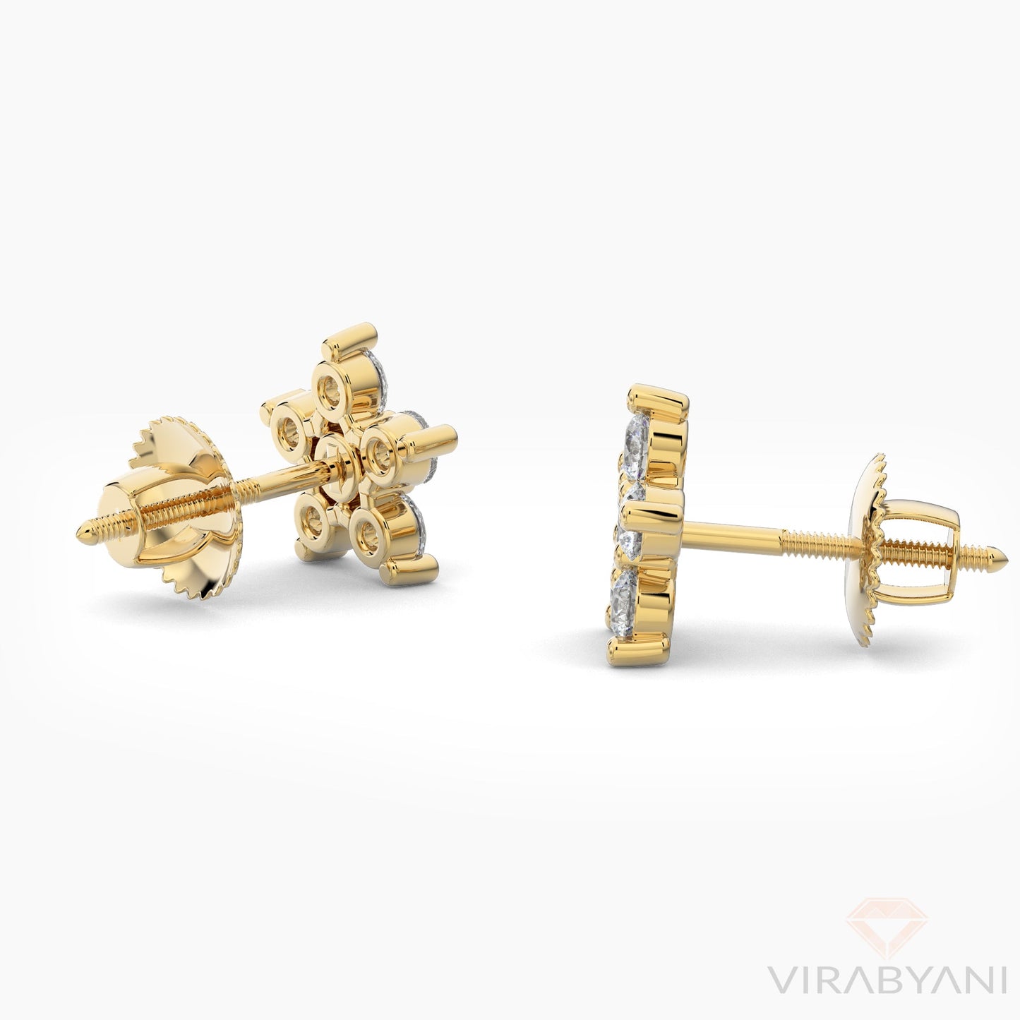 0.36 ct. Diamond Flower Stud Earrings - 18K Yellow Gold