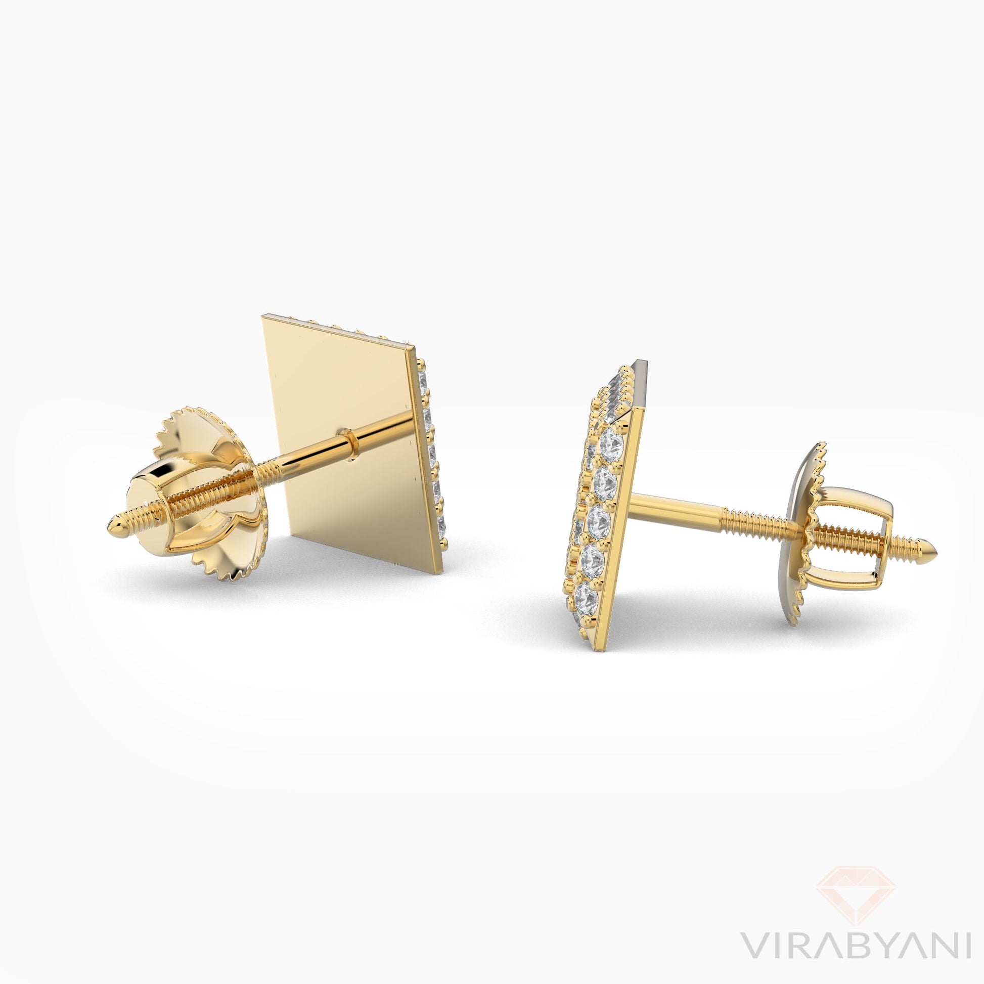 Square Shaped AMoré Pavé Stud Earrings With 0.55 ct. Diamonds - 18K Yellow Gold