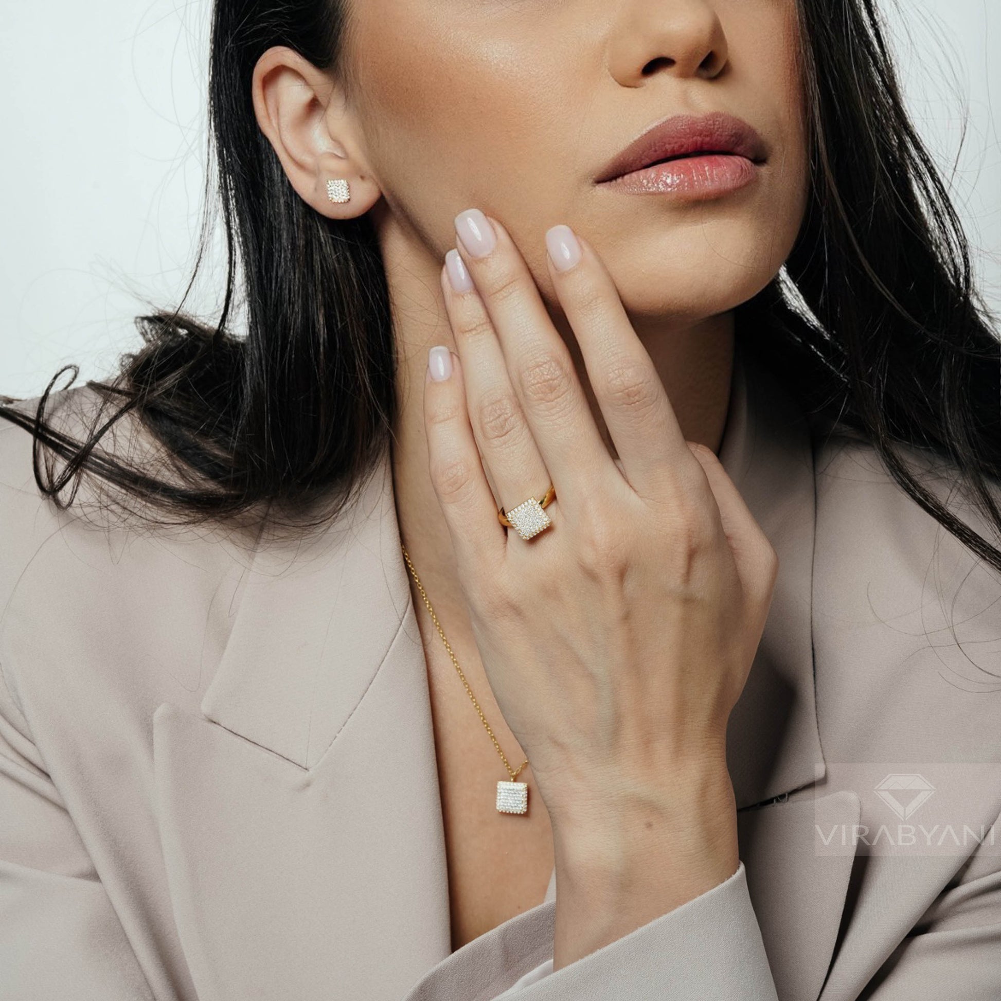 Square Shaped AMoré Pavé Stud Earrings With 0.55 ct. Diamonds - 14K Rose Gold