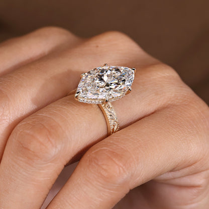 IGI Certified 10-12 Carat Marquise Diamond Ring in Solitaire Style