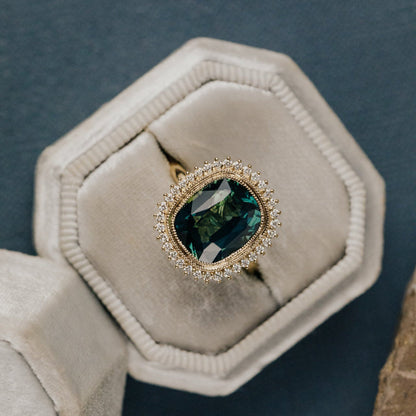 The Nile Elongated Cushion Green Madagascar Sapphire Ring