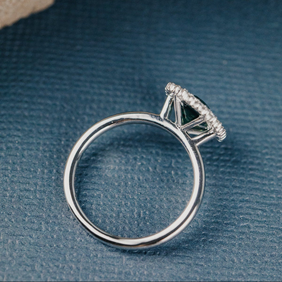 The Nile Elongated Cushion Teal Sapphire Ring