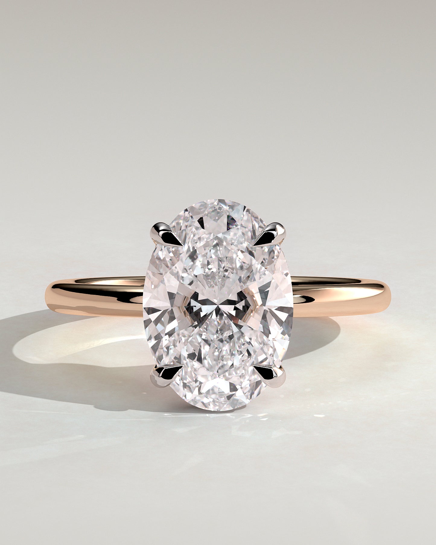 Emma - Classic Oval Claw Solitaire with Hidden Halo Engagement Ring - Rose Two-Tone - Rose Two-Tone