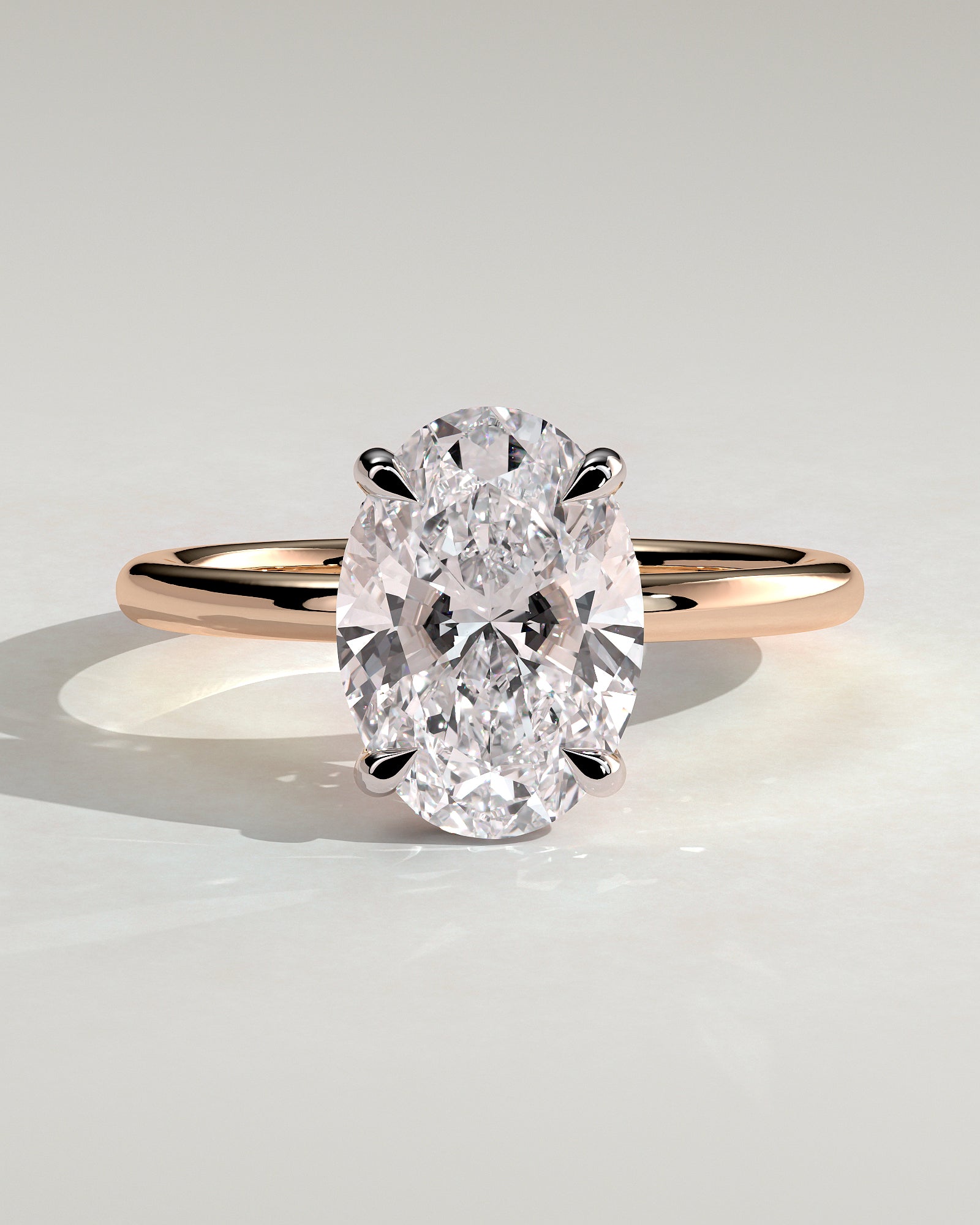 Emma - Classic Oval Claw Solitaire with Hidden Halo Engagement Ring - Rose Two-Tone - Rose Two-Tone