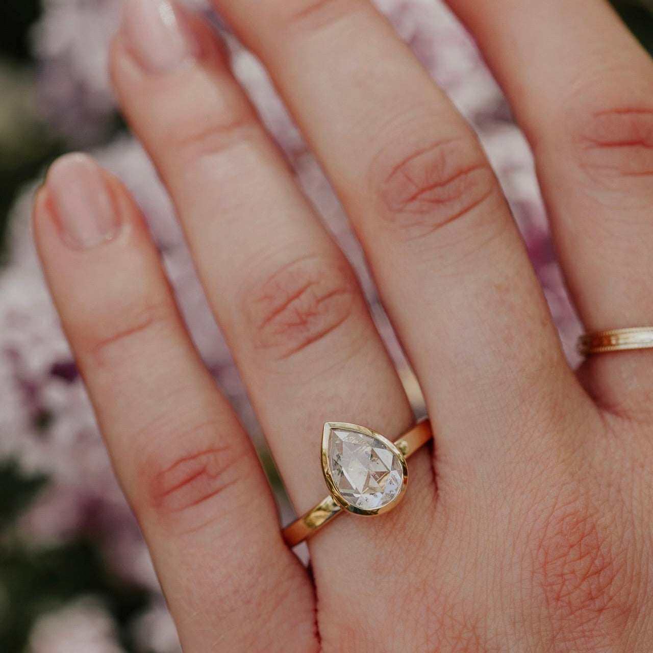 The Lena Pear Clear Rustic Diamond Ring