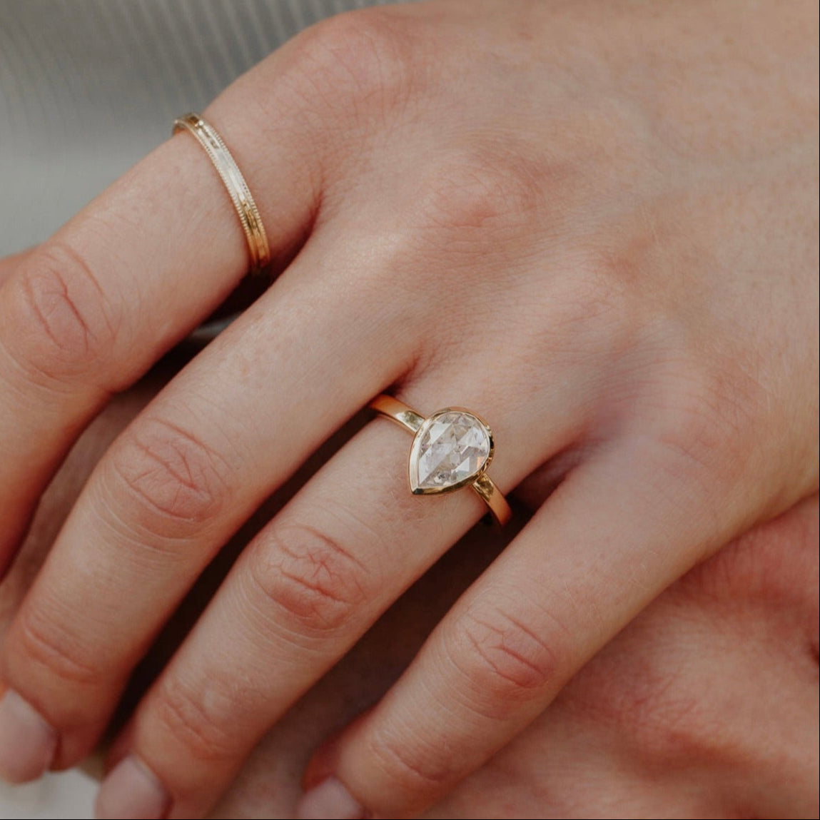 The Lena Pear Clear Rustic Diamond Ring