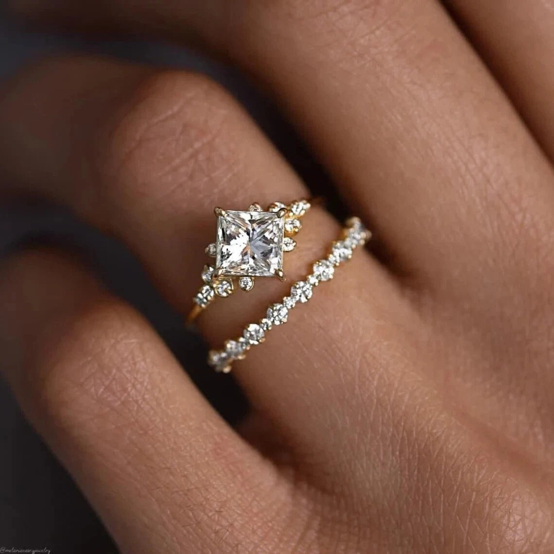 Amazing Design Sterling Silver Moissanite Princess Cut Women's Anniversary Ring