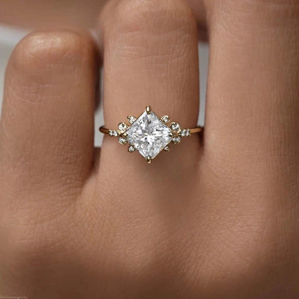 Amazing Design Sterling Silver Moissanite Princess Cut Women's Anniversary Ring