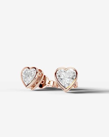 Amber Lab Grown Diamond Earrings Heart - Rose Gold