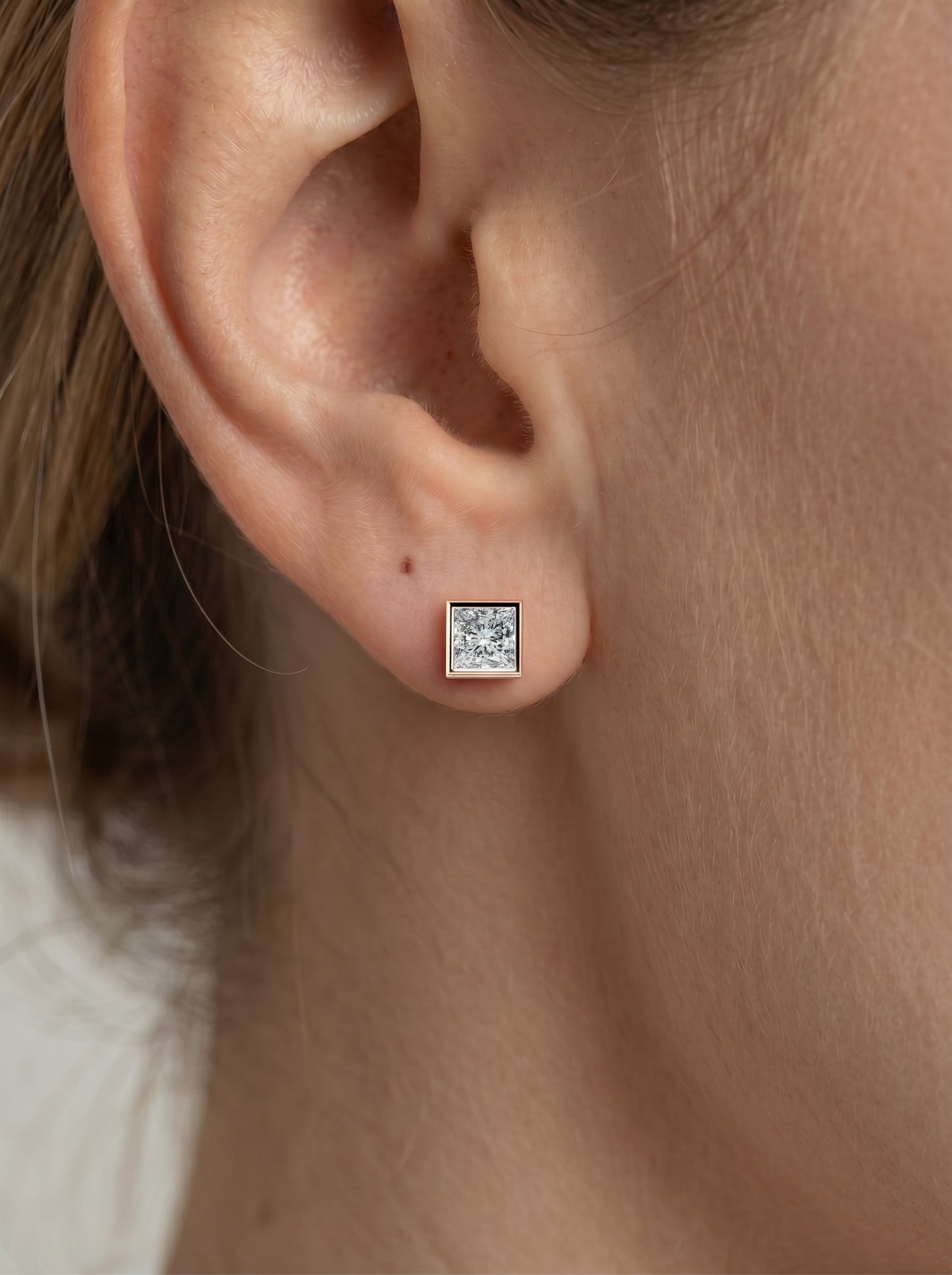 Amber Lab Grown Diamond Earrings Princess - Rose Gold