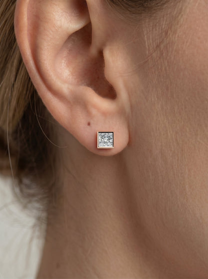 Amber Lab Grown Diamond Earrings Princess - Rose Gold