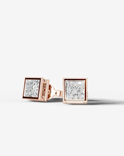Amber Lab Grown Diamond Earrings Princess - Rose Gold