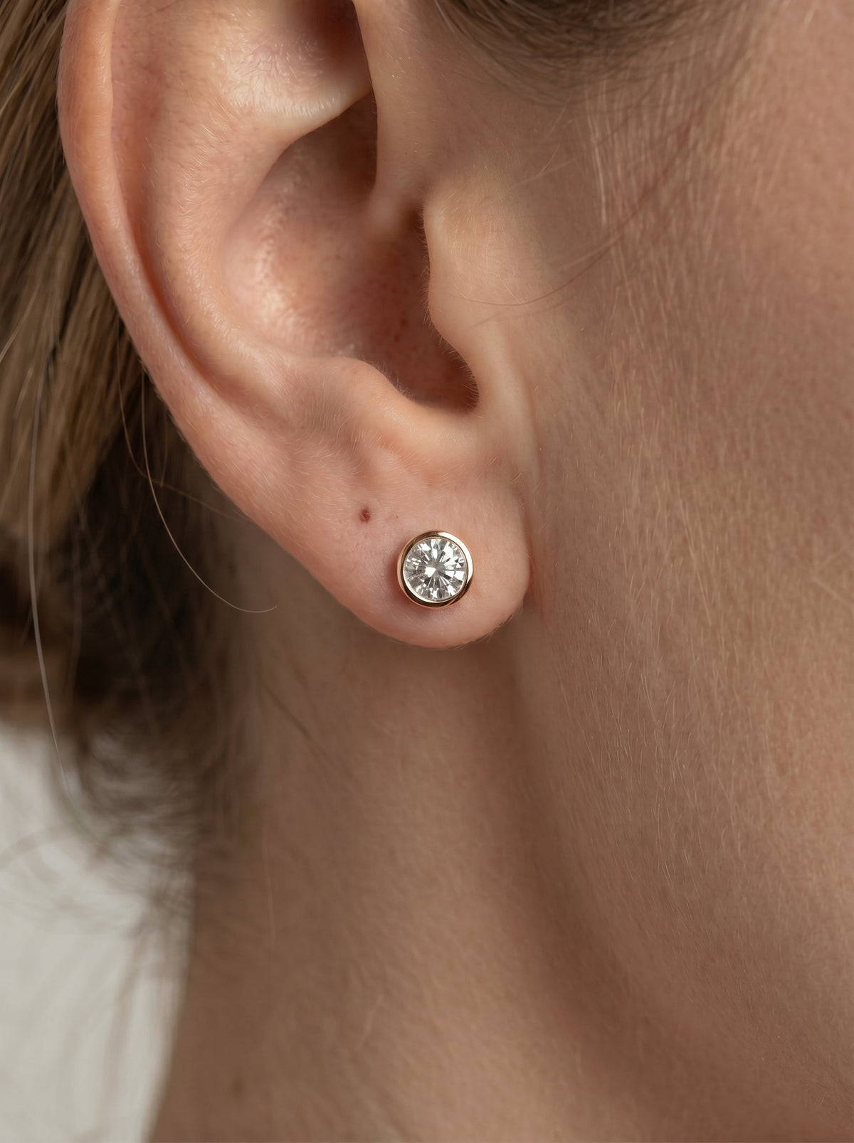 Amber Lab Grown Diamond Earrings Round - Rose Gold